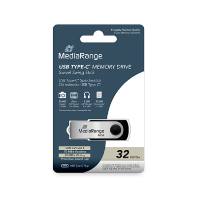 PENDRIVE 32GB USB-C 3.2 MEDIARANGE SILVER-BLACK