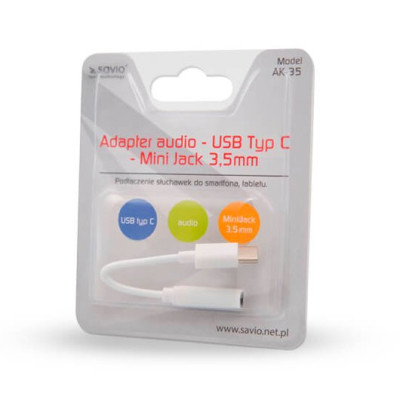 ADAPTADOR USB-C A JACK 3.5 SAVIO AK-35 WHITE
